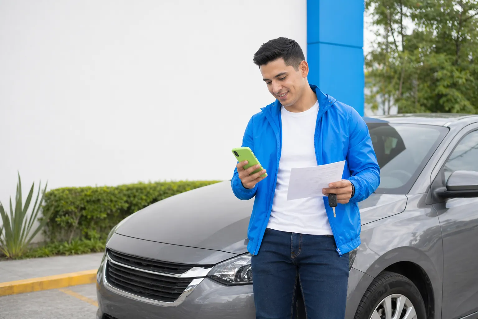 Propietario revisendo dados do carro antes de comprar SOAT