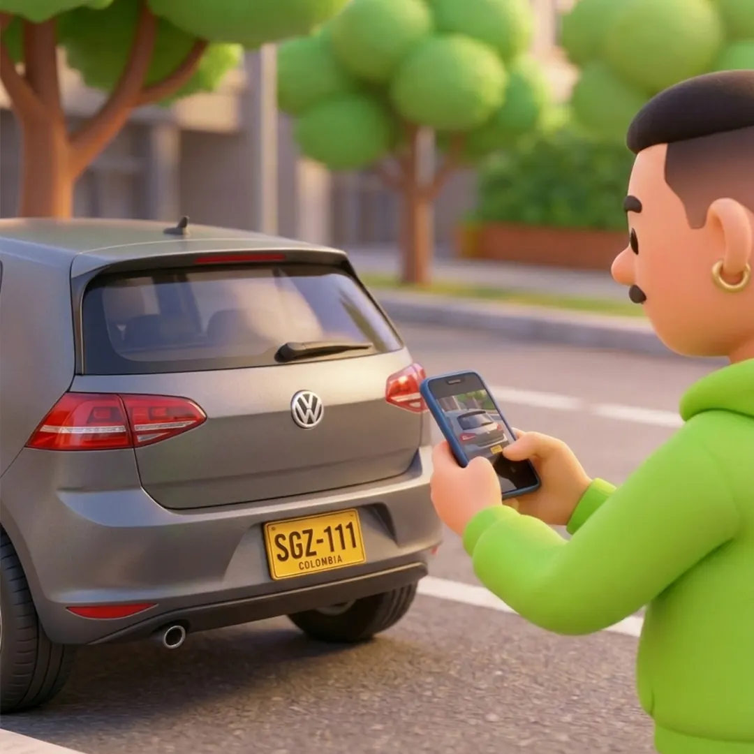 Celular consultando SOAT por PLACA junto a un carro